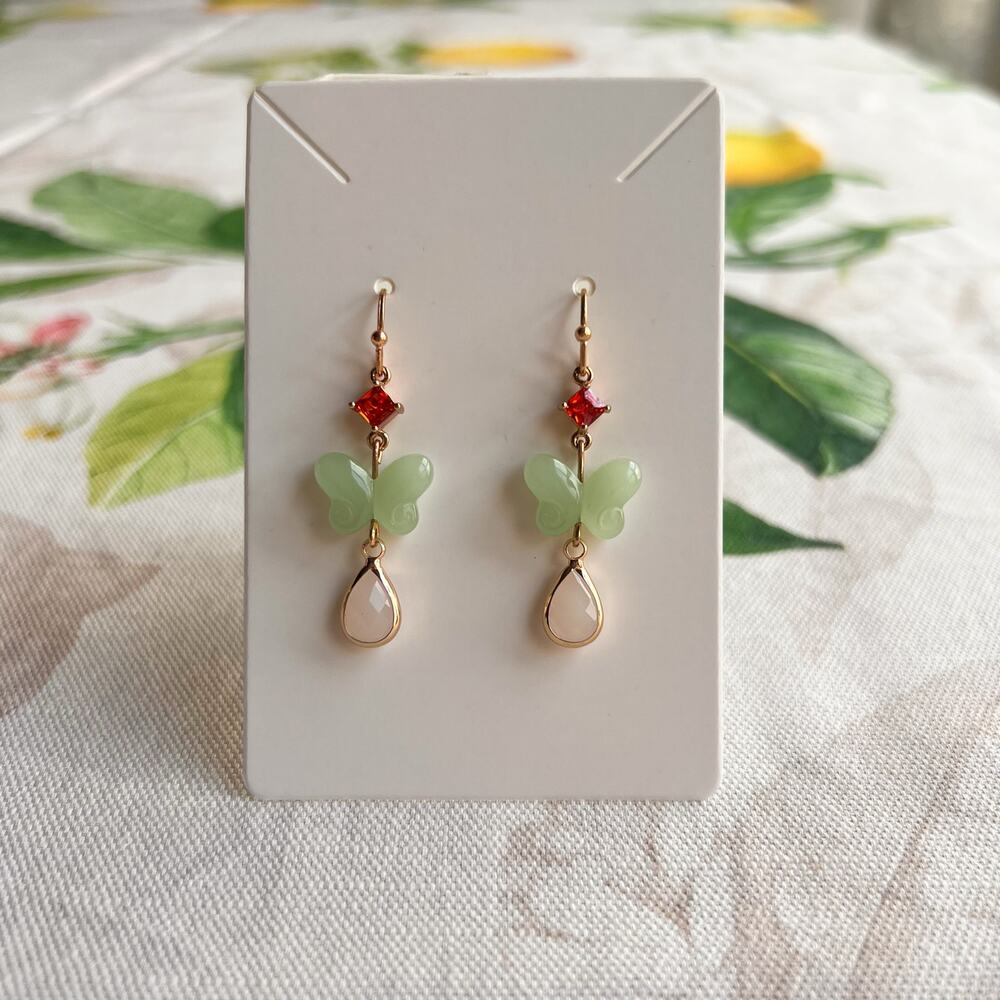 Spring Carnelian Mint Lime Jade Butterfly Earrings, Spring Novelty Fun Gift